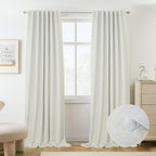 Linen Blackout Curtains 2 Panels – 100% Light Blocking Farmhouse Thermal Insulated Drapes, Rod Pocket Back Tab Ring Clips, Machine Washable, Living Room Bedroom, 9 Colors Multiple Sizes