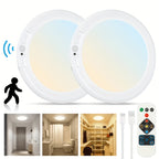 Rechargeable LED Ceiling Lamp with Motion Sensor – 3 Color Modes, 10 Brightness Levels, Remote Control & Timer – Battery-Powered Semi Flush Mount for Living Room, Kitchen & Bathroom