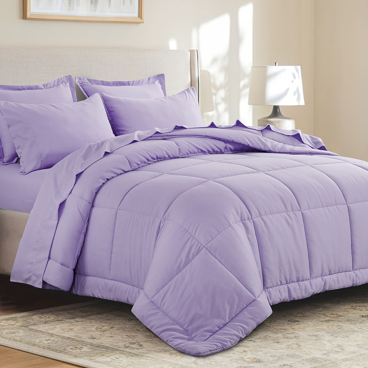 Bed in a Bag Queen 7 Piece Fluffy Comforter Set – Ultra-Soft Microfiber Bedding with Comforter, Fitted Sheet, Flat Sheet & 4 Pillowcases, Hypoallergenic Breathable All Season Bedding Gift for Her
