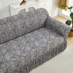 Printed Elastic Skirt Sofa Cover Slipcover with Bottom Skirt | Stretch Fitted Couch Protector for Living Room, Single 2-Seater 3-Seater 4-Seater