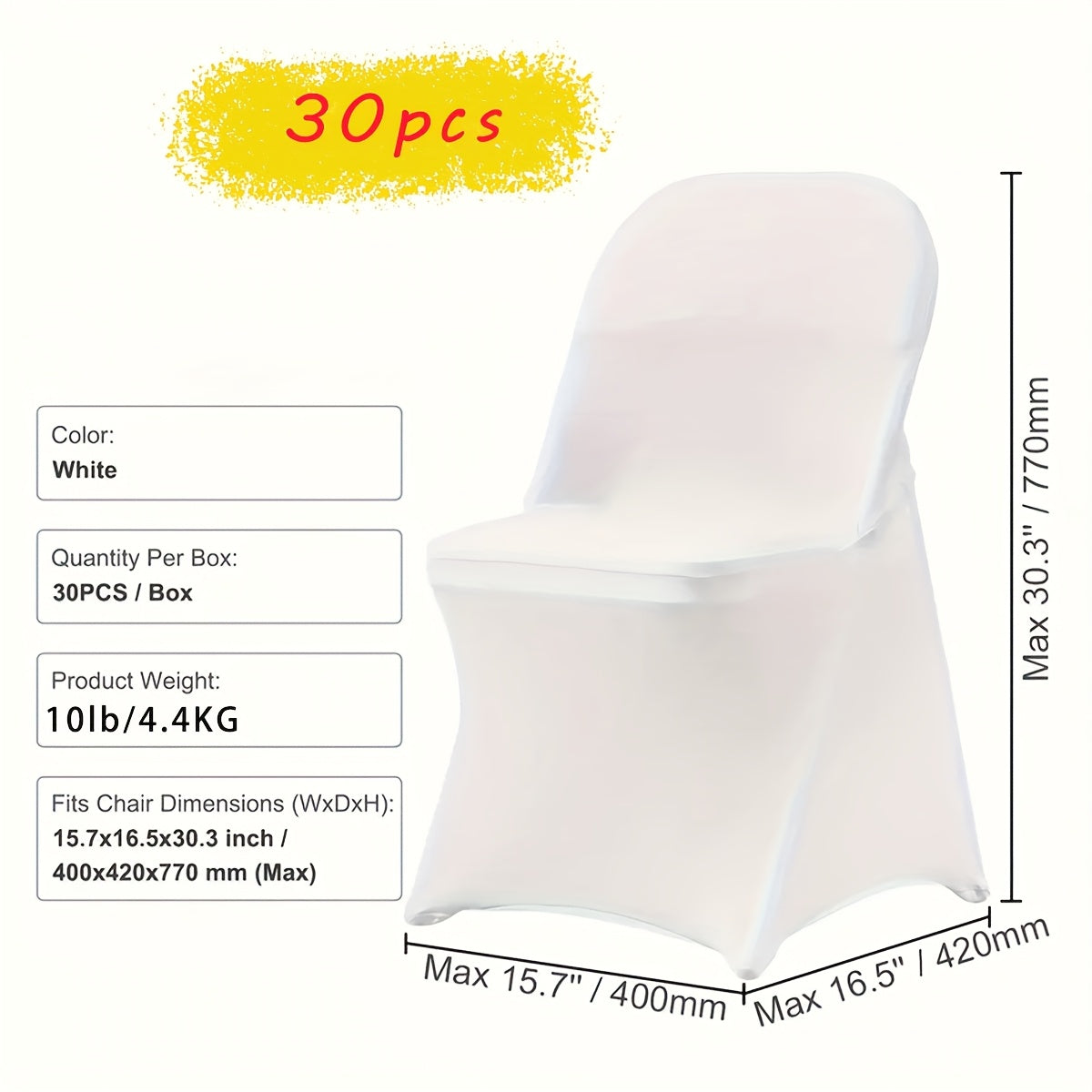 30-Pack Stretch Spandex Chair Covers Universal Washable Removable Slipcovers for Wedding Party Dining Room Banquet Event Black White