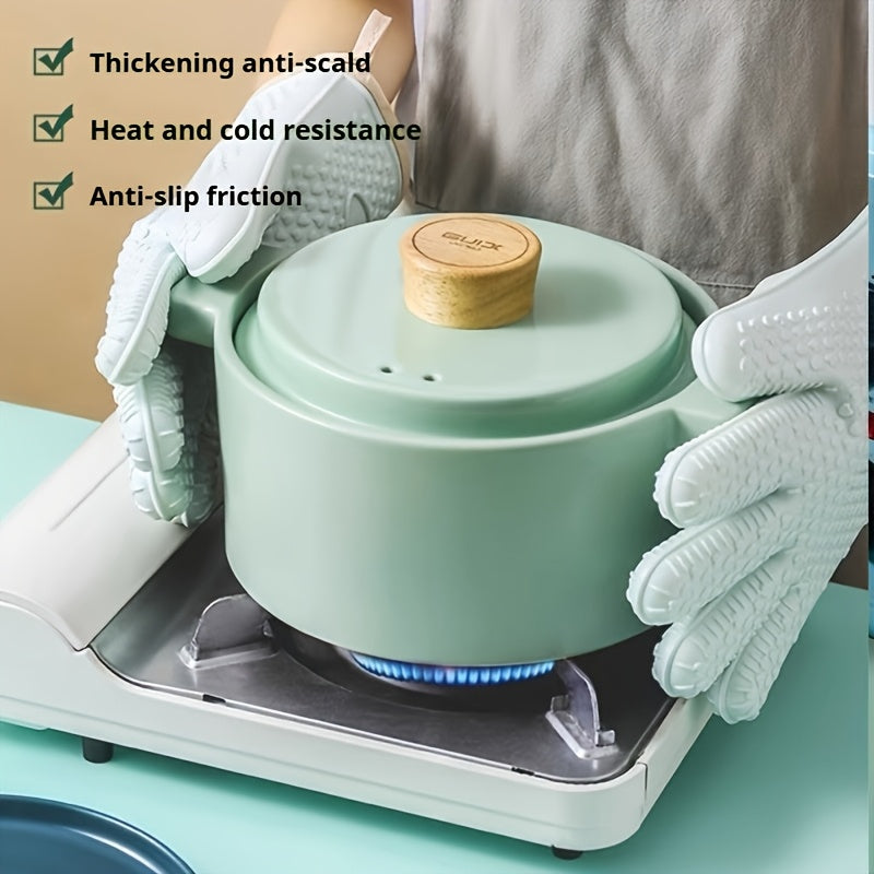 Thickened Oven Mitts Heat Resistant Gloves for Kitchen Baking Grilling BBQ - Waterproof Breathable Microwave Oven Gloves with Non-Slip Grip for Cooking