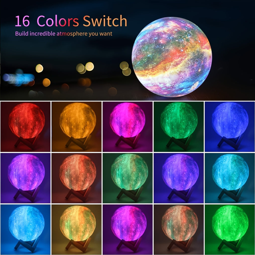 Moon Lamp 3D Galaxy Night Light 16 Colors 5.9 Inch with Wooden Stand & Remote Control USB - Color Changing LED Moon Globe Lamp, Perfect Birthday Gift for Women Men Couples Kids Room Home Decor