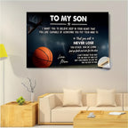 Framed Basketball Poster "To My Son" Motivational Wall Art for Teen Boys & Sports Fans – Wrap-Around Frame Bedroom Living Room Decor, Encouraging Gift for Athletes, Halloween Christmas Birthday