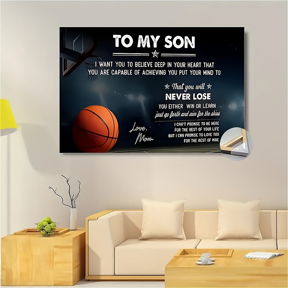Framed Basketball Poster "To My Son" Motivational Wall Art for Teen Boys & Sports Fans – Wrap-Around Frame Bedroom Living Room Decor, Encouraging Gift for Athletes, Halloween Christmas Birthday