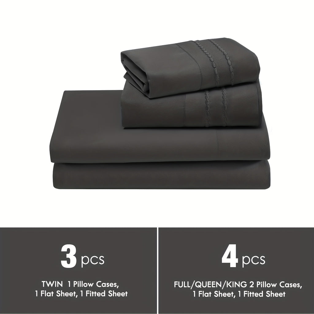 Deep Pocket Bed Sheet Set 3/4 Pcs Cooling Soft Breathable Fade-Resistant Bedding – All-Season Comfort for Twin Full Queen King, 9 Colors, Dorms & Guest Rooms