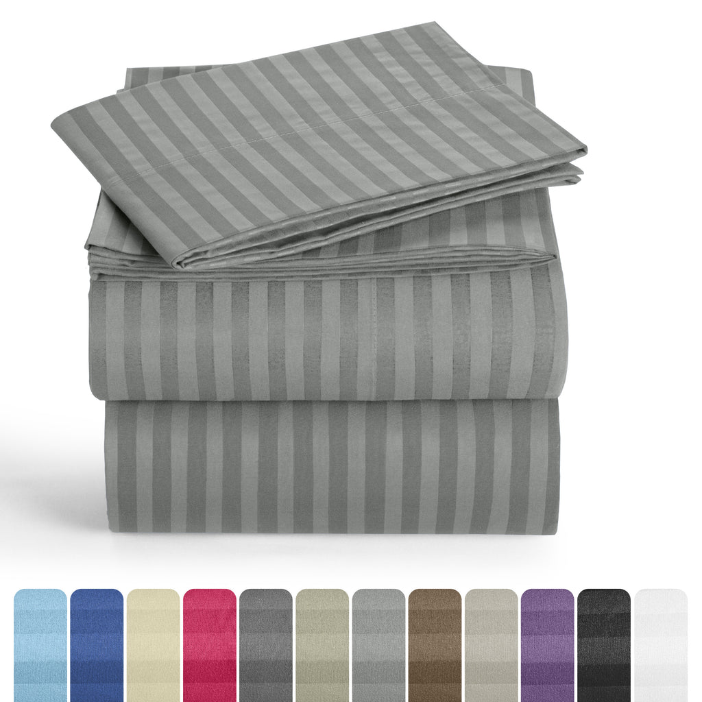 Luxury Striped Bed Sheet Set 3 or 4 Pcs – Hotel-Quality Deep Pocket 16", Extra Soft Breathable Cooling Sheets, Wrinkle & Fade Resistant, Twin Twin XL Full Queen King Cal King, 11 Colors
