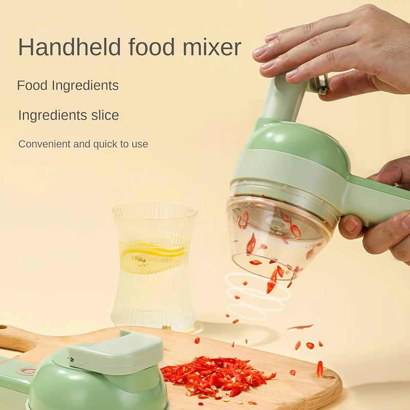 Mini Electric Food Chopper, 1-Cup USB & Battery Rechargeable Portable Garlic & Onion Slicer with Cleaning Brush — Compact Kitchen Gadget for Garlic, Onions, Celery & More, White & Green
