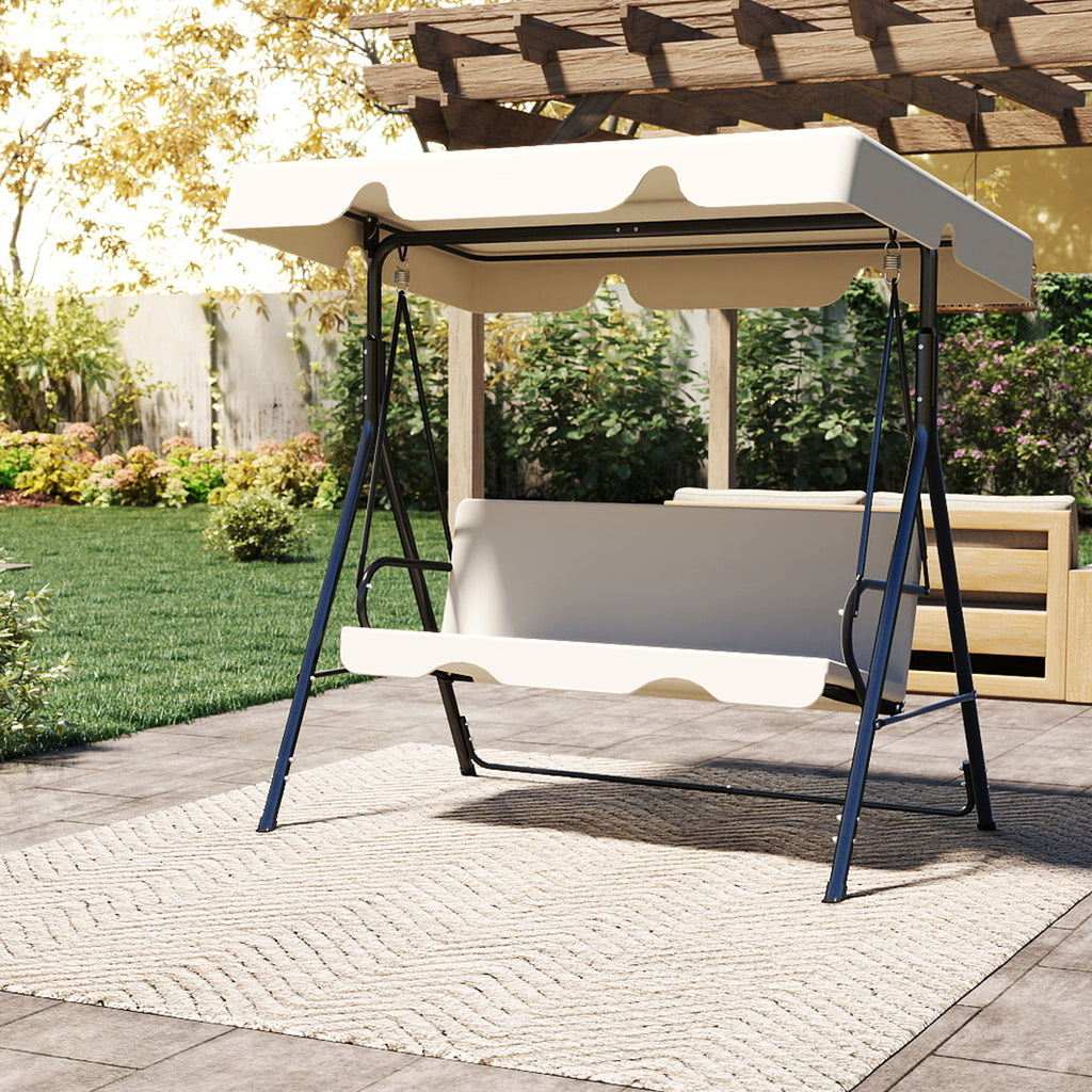 Outdoor Porch Glider Swing with Canopy Rust Proof Heavy Duty Steel Frame Adjustable Canopy Patio Furniture Garden Lawn Backyard Black Beige Brown Red Green