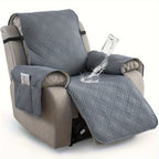 Waterproof Recliner Cover Pet Scratch-Resistant, 5-Layer Quilted Non-Slip Recliner Chair Slipcover with Pocket & Elastic Straps, Easy-Care Polyester Furniture Protector for Living Room, Bedroom & Office, Coffee/Gray