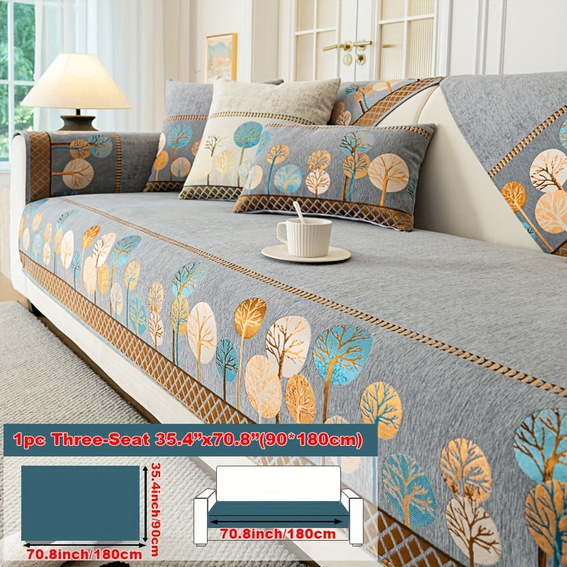 Bohemian Embroidered Sofa Cushion Cover Geometric Tree Leaf Design Pet Friendly Elegant Blue Gold for Living Room Bedroom Office All Sofa Sizes