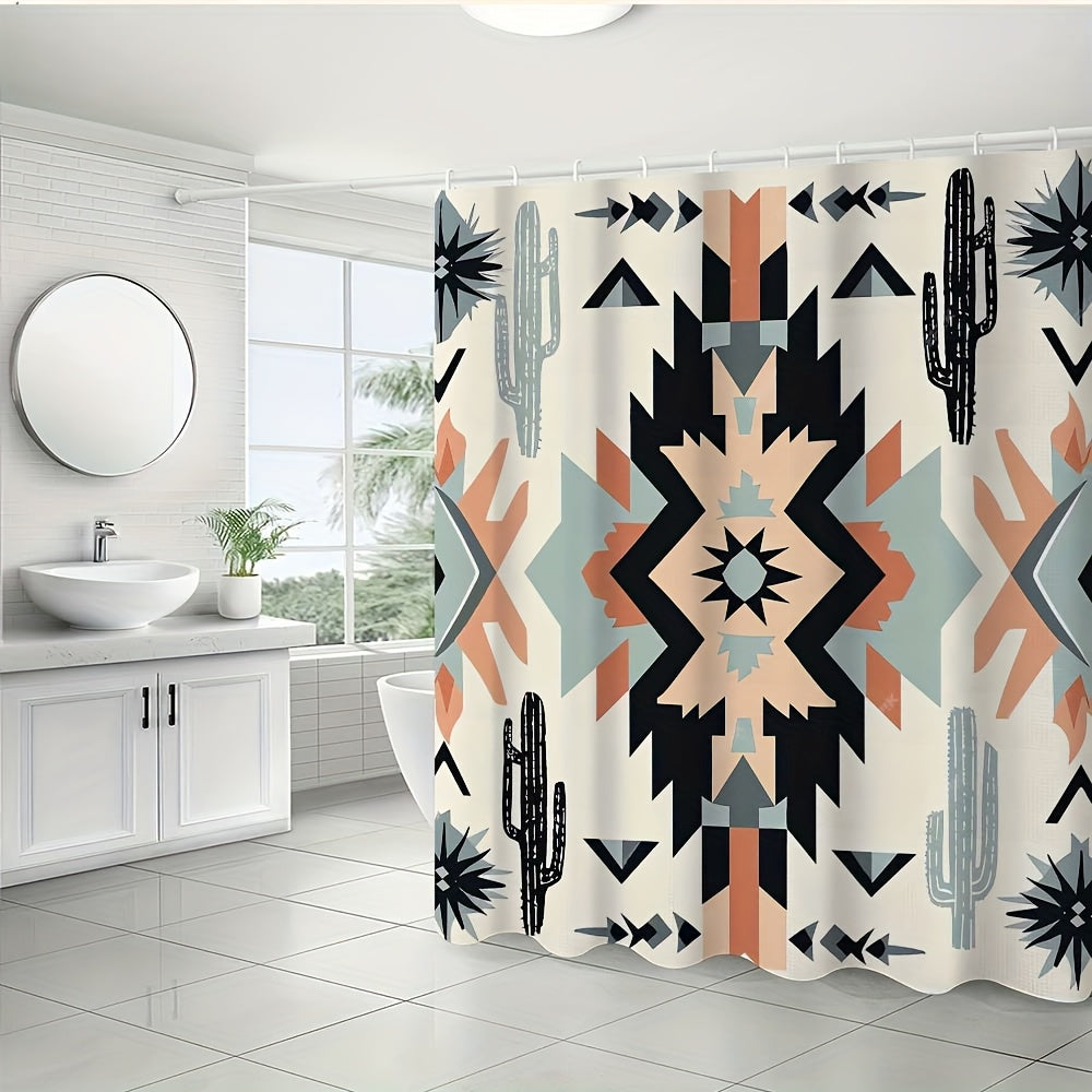 Boho Shower Curtain Set 4 Piece - Bohemian Pattern Bathroom Set with 12 Hooks, Non-Slip Toilet U-Pad & Lid Cover, Colorful Mandala Decor for Apartment Home Bathroom, Holiday Gift