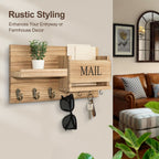 Rustic Wood Wall Mounted Storage Rack with Mailbox Slot Multiple Hooks for Keys Hats Envelopes – Floating Shelf Organizer for Entryway Porch Bedroom Bathroom Living Room, Farmhouse Wall Decor