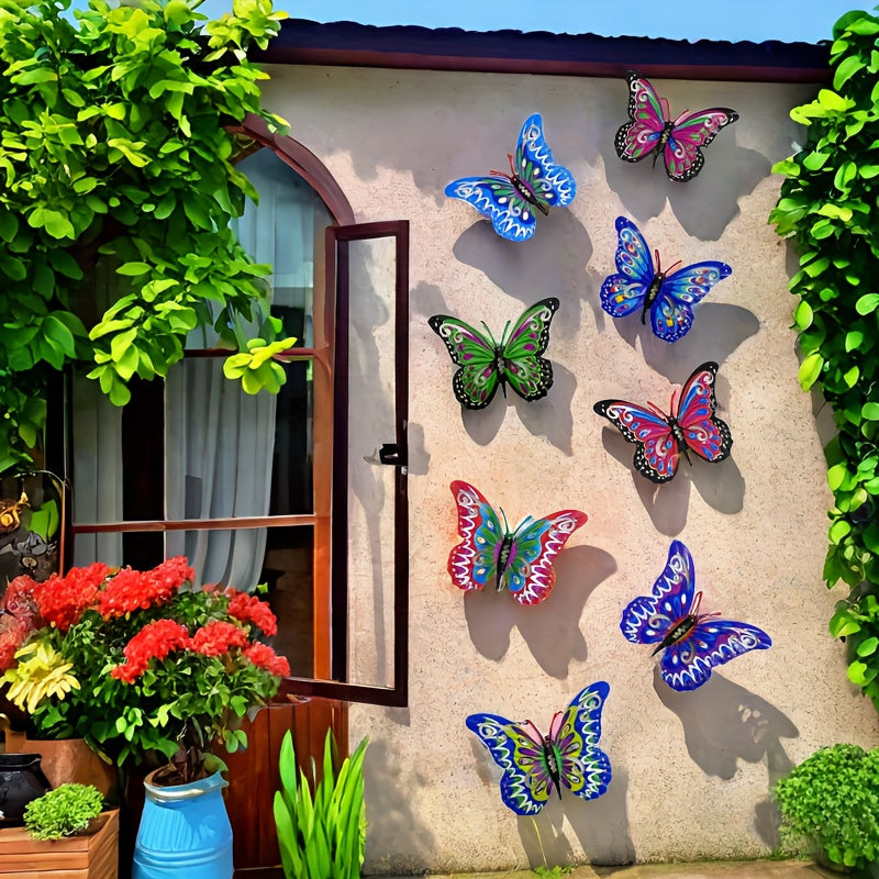 Metal Butterfly Wall Art Decorations Set of 8 – Colorful 3D Iron Butterfly Wall Decor for Garden Patio Indoor Walls, All-Season Outdoor Wall Art, Mother's Day Father's Day Gift