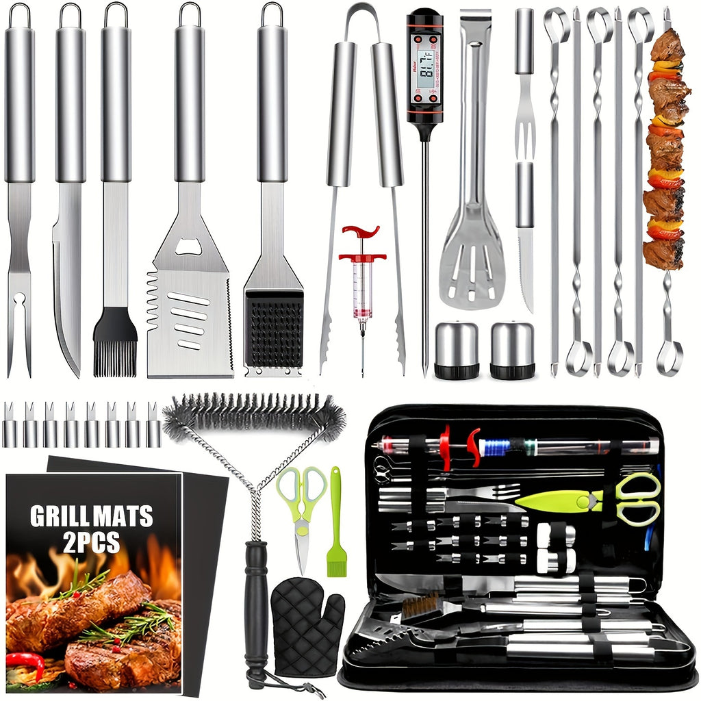 Stainless Steel Griddle Tool Set 34-Piece – 304 Food-Grade BBQ & Teppanyaki Tools for Camping, Family Cookouts & Outdoor Cooking