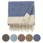 Cotton Tassel Blanket Boho Diamond Grid 100% Cotton 350GSM Breathable Soft All Season Machine Washable Throw for Bed Sofa Picnic Travel Black Navy Blue Light Blue Gray Red Orange Brown 49x71 Inch