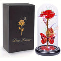 Galaxy Glass Rose Dome Eternal Crystal Flower with Butterfly LED Glow Night Light Gift for Mom Wife Sister Daughter Mother's Day Birthday Valentine's Day Purple
