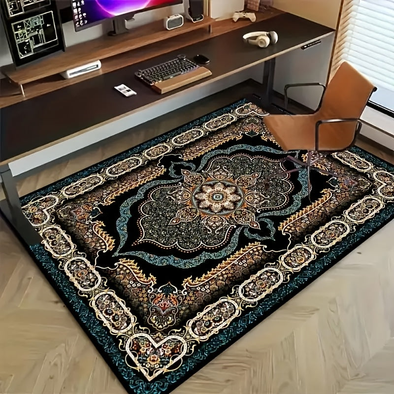 Dark-Toned Bohemian Area Rug Skin-Friendly – Non-Slip Non-Shedding Machine Washable Pet-Friendly Floor Mat for Living Room, Bedroom & Kitchen, 5 Sizes