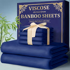 Bamboo Cooling Bed Sheet Set 4 Pcs - 2300TC Ultra Soft Breathable Deep Pocket Fitted Sheet Flat Sheet Pillowcases, Shrink Resistant All Season Bedding for Twin Full Queen King