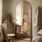Full Length Floor Mirror Arched Freestanding Large Full Body Standing Mirror with Sturdy Base Polished Surface for Bedroom Living Room Bathroom Space Enhancing Home Decor