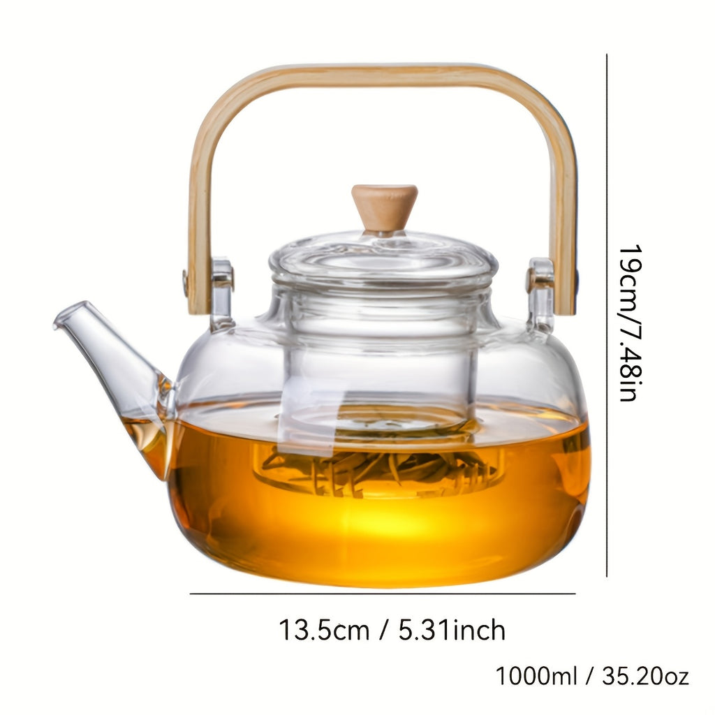 Glass Teapot with Removable Infuser 1000ml 33.81oz High Borosilicate Stovetop Safe for Open Flame & Electric Cooktop Loose Leaf & Herbal Tea Transparent