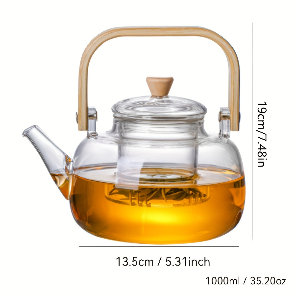 Glass Teapot with Removable Infuser 1000ml 33.81oz High Borosilicate Stovetop Safe for Open Flame & Electric Cooktop Loose Leaf & Herbal Tea Transparent