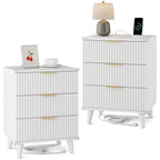 Nightstand with Charging Station – 3-Drawer Bedside Table with 2 USB Ports & 2 AC Outlets, Small Bedroom Side Table | Set of 1 or 2 | Wood, Black, White, Brown