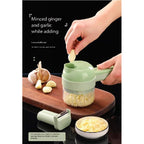 Mini Electric Food Chopper, 1-Cup USB & Battery Rechargeable Portable Garlic & Onion Slicer with Cleaning Brush — Compact Kitchen Gadget for Garlic, Onions, Celery & More, White & Green