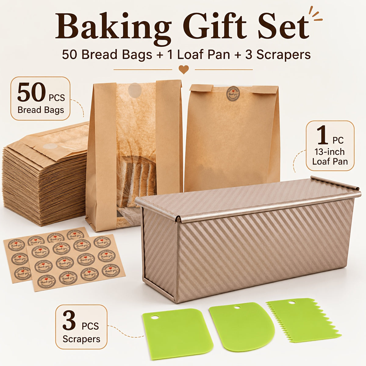 Nonstick Loaf Pan with Lid Carbon Steel Pullman Bread Pan – 9.5 & 10.5 & 13-Inch Homemade Bread Baking Pan with Bread Bags for Sandwiches & Toast