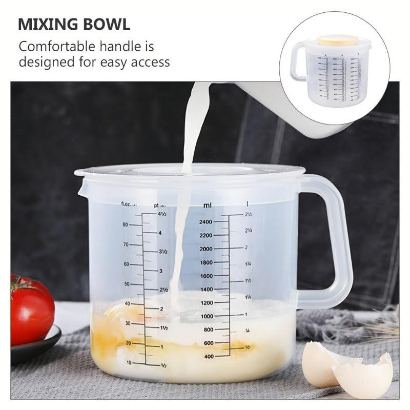 2.5L Mixing Bowl with Lid, Measuring Cup & Scale – Splash-Proof, Durable Plastic, 84.5oz Large Capacity for Salad, Baking & Food Storage