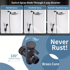3-Way Rain Shower Head System Dual Heads with Handheld Spray High Pressure Extension Arm 8 10 12 Inch Black Chrome