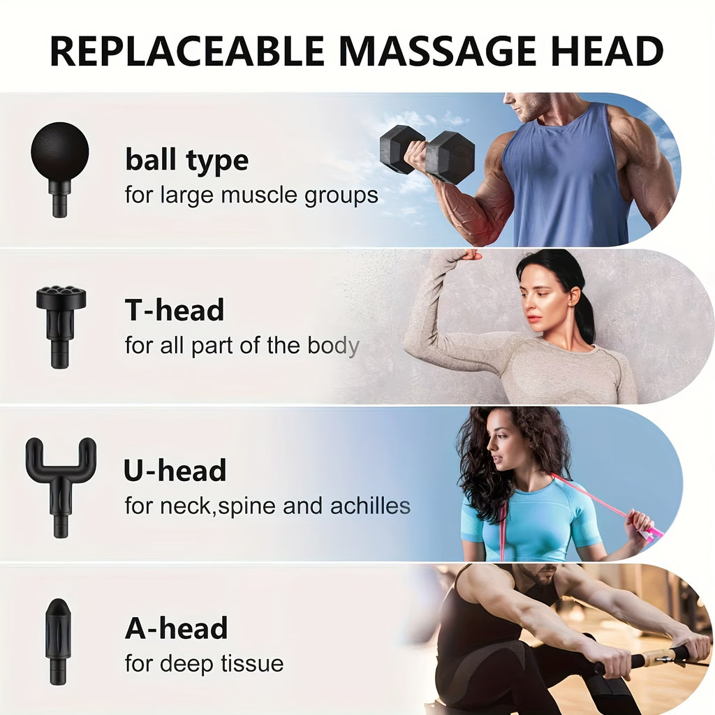 Digital LCD Display Fascia Gun – 6-Speed Silent Electric Percussion Massage Gun with 4 Interchangeable Heads, Long Battery Life, Portable for Sports Fitness Recovery, 4 Colors