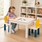 Kids Activity Table Set with 2 Chairs & 100Pcs Building Blocks – 7-in-1 Toddler Play Table, Adjustable Height, Water Sand Writing Block Table for Boys Girls Ages 3-6, STEM Learning Toy Gift