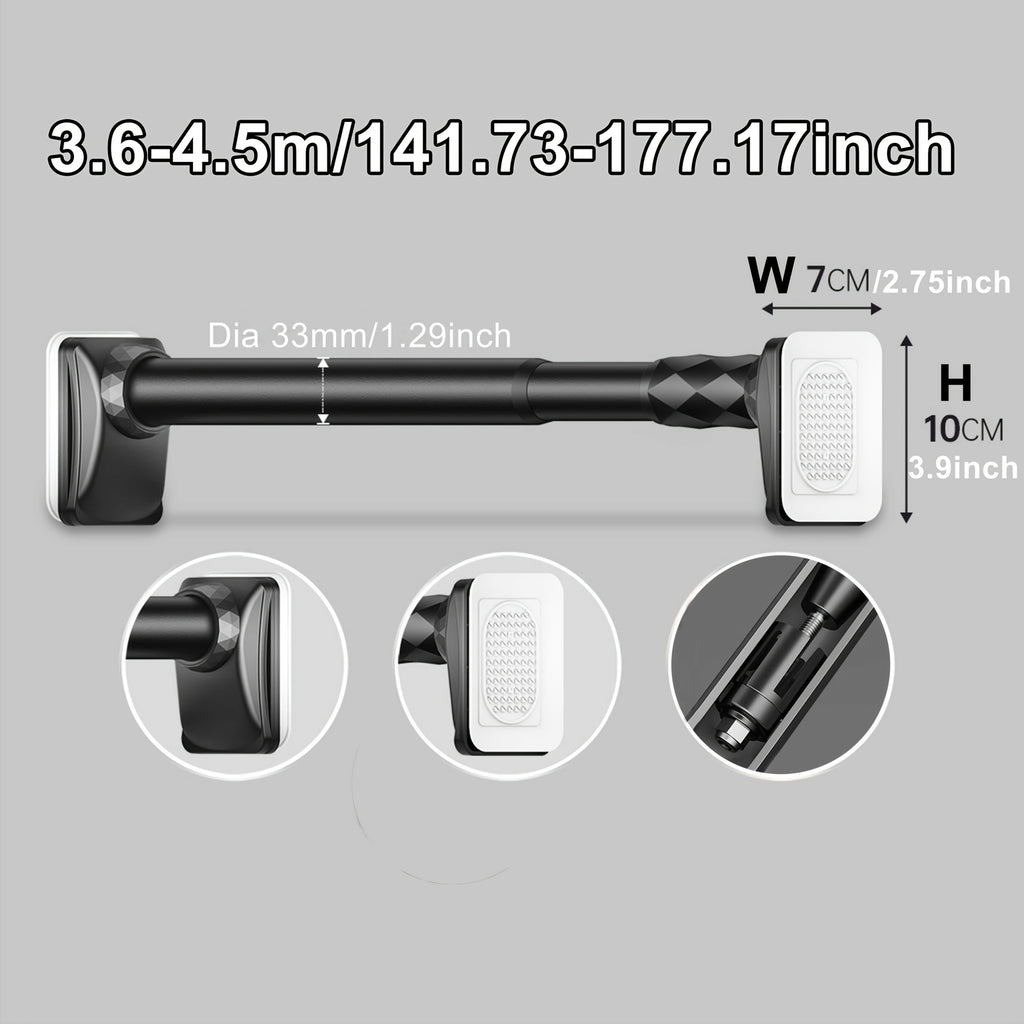 No Drill Telescopic Curtain Rod Adjustable 15.75-196.85in 33mm Extendable Shower Curtain Rod for Large Windows Anti-Slip No Screws