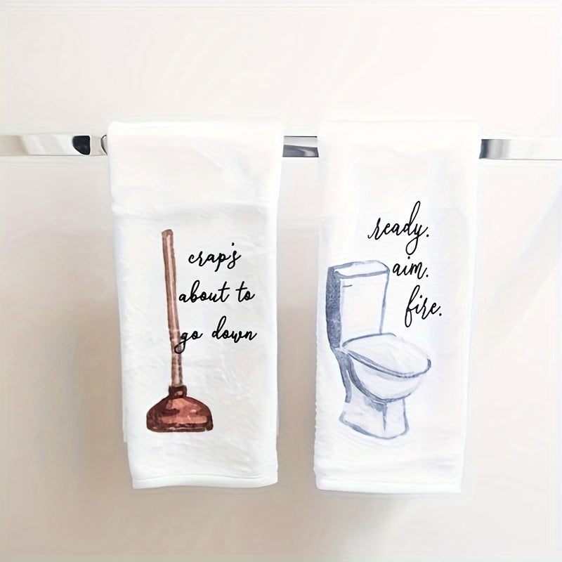 Funny Bathroom Hand Towels 2pcs – Absorbent Guest Towels 24×16 Inch | Humorous Bathroom Decor & Home Decor | Perfect Housewarming Gift
