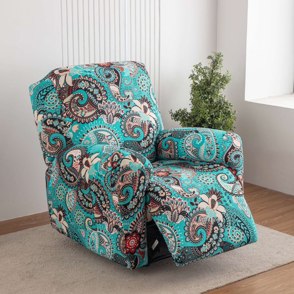 Lounge Chair Cover Set 4-Pack – High Elasticity Elastic Printed Slipcover with Side Pockets, Pet Friendly, for Bedroom Office Living Room, Holiday Home Decor