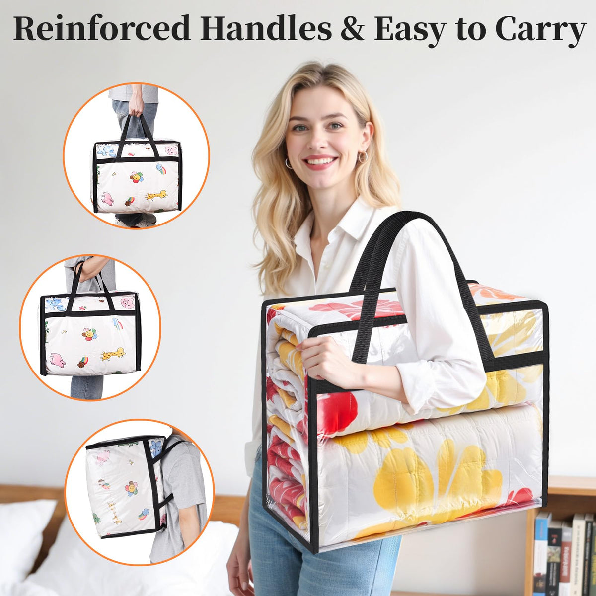Clear Clothes Storage Bags 6-Pack 15.85 Gallon PVC Foldable Closet Organizer Under Bed Storage Containers with Zippers for Comforter Blanket Bedding Duvet – Transparent Moving Packing Bags