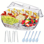 Chilled Serving Tray on Ice with Lid 15 Inch Clear Party Platter with Forks and Pliers for Shrimp Fruit Vegetables Salad Sushi Appetizer Display