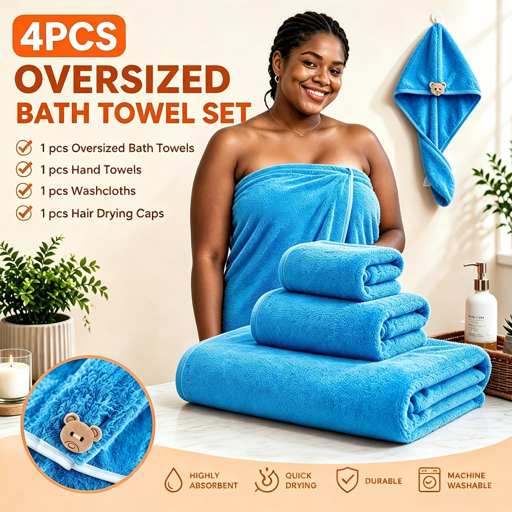 Microfiber Bath Towel Set 4 or 8 Piece – Extra Large 71×35” Ultra-Soft Quick Dry – Includes Bath Towel, Hand Towels, Washcloths & Hair Drying Cap for Bathroom, Hotel & Gym