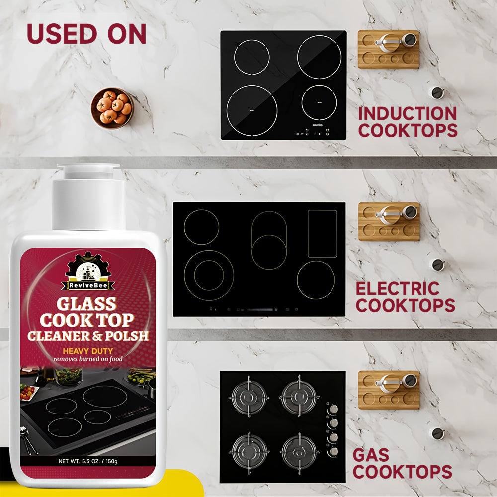 Cooktop Cleaning Paste – Removes Grease, Oil Stains & Burnt-On Food from Stove Tops, Burners & Glass Cooktops – Hydrogen Peroxide Easy Scrub Kitchen Cleaner Gel, Unscented