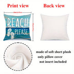 Ocean Beach Pillow Covers 4-Piece Set 18 Inch – Coastal Marine Life Shells Starfish Seahorse Turtle Decorative Pillowcases, Summer Beach Outdoor Cushion Covers for Home Decor