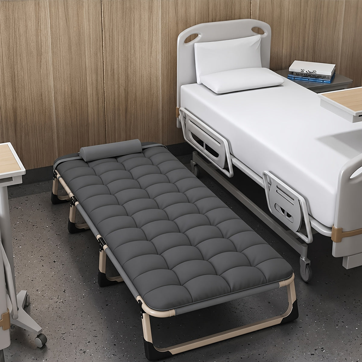 Foldable Bed Frame with Mattress | Stainless Steel Frame, Adjustable Headboard, No Assembly Required – Guest Room & Small Space Folding Bed, Retro Modern Style