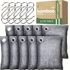 Bamboo Charcoal Odor Absorber Bags, Activated Charcoal Air Purifying Odor Eliminator for Home Car Closet Pet & Smoke Room, Natural Unscented Deodorizer, 6-Grid or 10-Pack