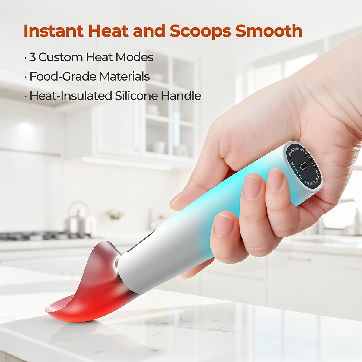 Electric Heated Ice Cream Scoop USB-C Rechargeable with 3 Temperature Settings - Self-Heating Ice Cream Scoop for Hard Ice Cream, IPX7 Waterproof, Ergonomic Zinc Alloy & Silicone, Ice Cream Lover Gift