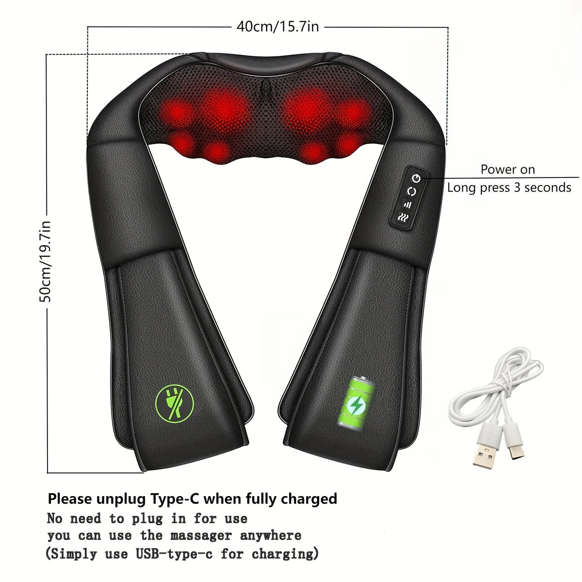 Cordless Shiatsu Neck Back Massager Pillow with Heat, 4D Kneading Deep Tissue Massage for Shoulder Back Leg Waist, USB Charging Wireless Electric Massage Machine