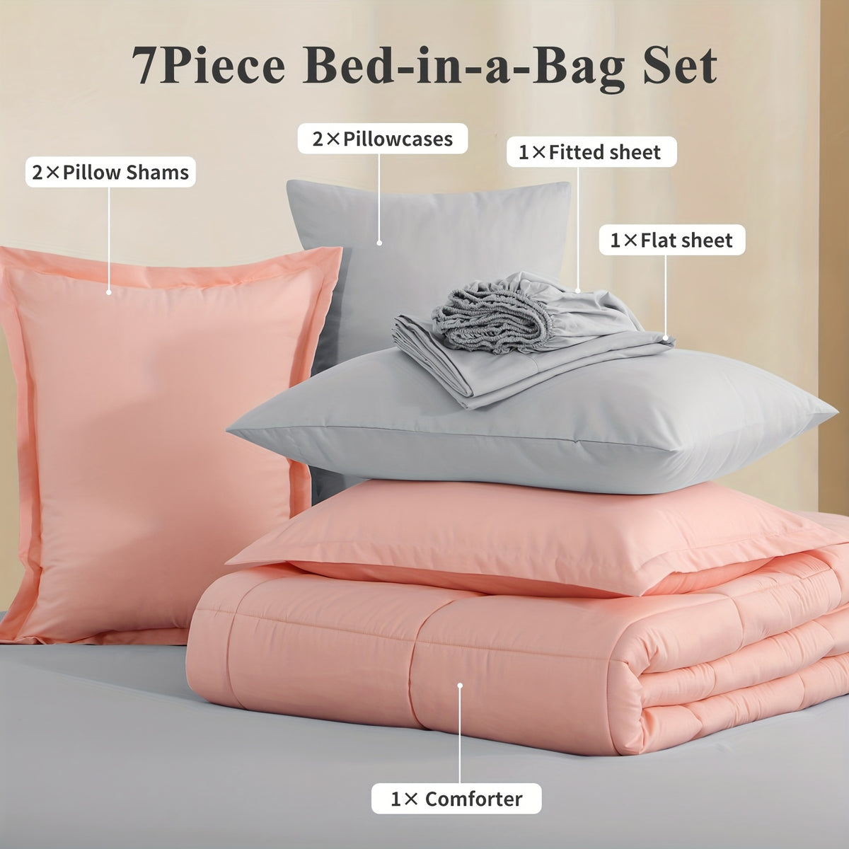 Bed in a Bag Queen 7 Piece Fluffy Comforter Set – Ultra-Soft Microfiber Bedding with Comforter, Fitted Sheet, Flat Sheet & 4 Pillowcases, Hypoallergenic Breathable All Season Bedding Gift for Her
