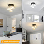 Crystal Semi Flush Mount Ceiling Light 3-Light Modern Chandelier with Transparent Glass Shades for Kitchen Hallway Bedroom Living Room – Black or Gold