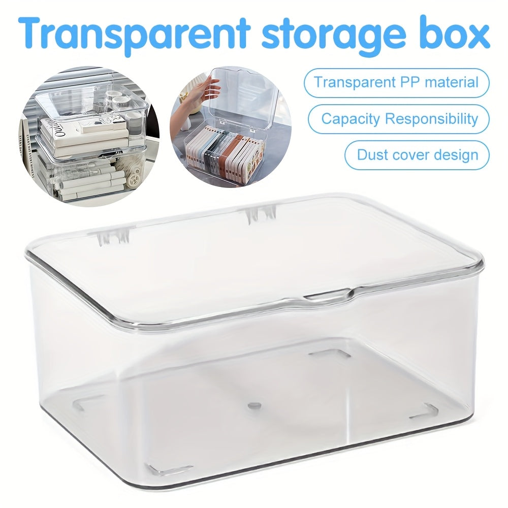 Acrylic Clear Desktop Storage Box with Lid – Smartphone Case Holder & Desk Drawer Organizer for Home Office Accessories, Storage Bins for Home Organization