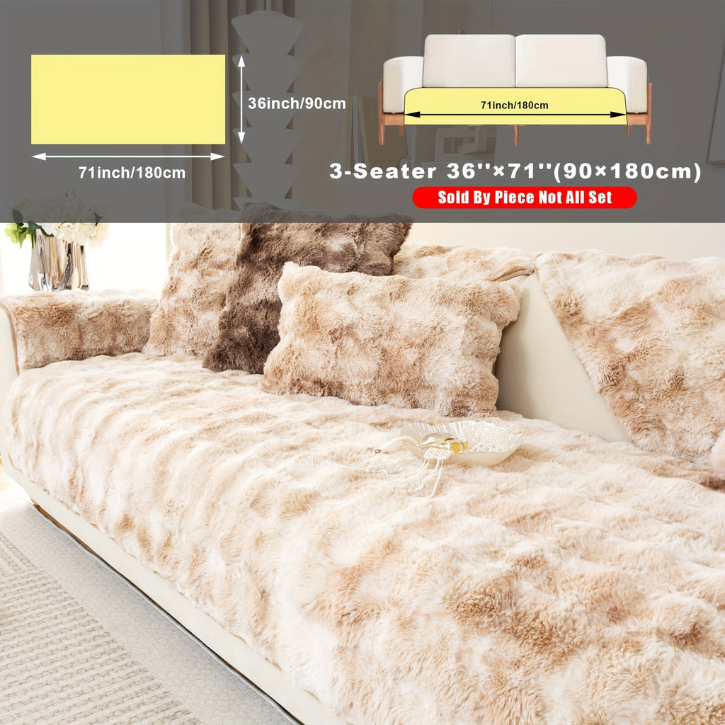 Faux Lamb Fluffy Sofa Cover Modern Gradient – Thick Plush Pet-Friendly Polyester Sofa Protector, Machine Washable 450-500g Fabric for Single, Double, Triple & Combination Sofas