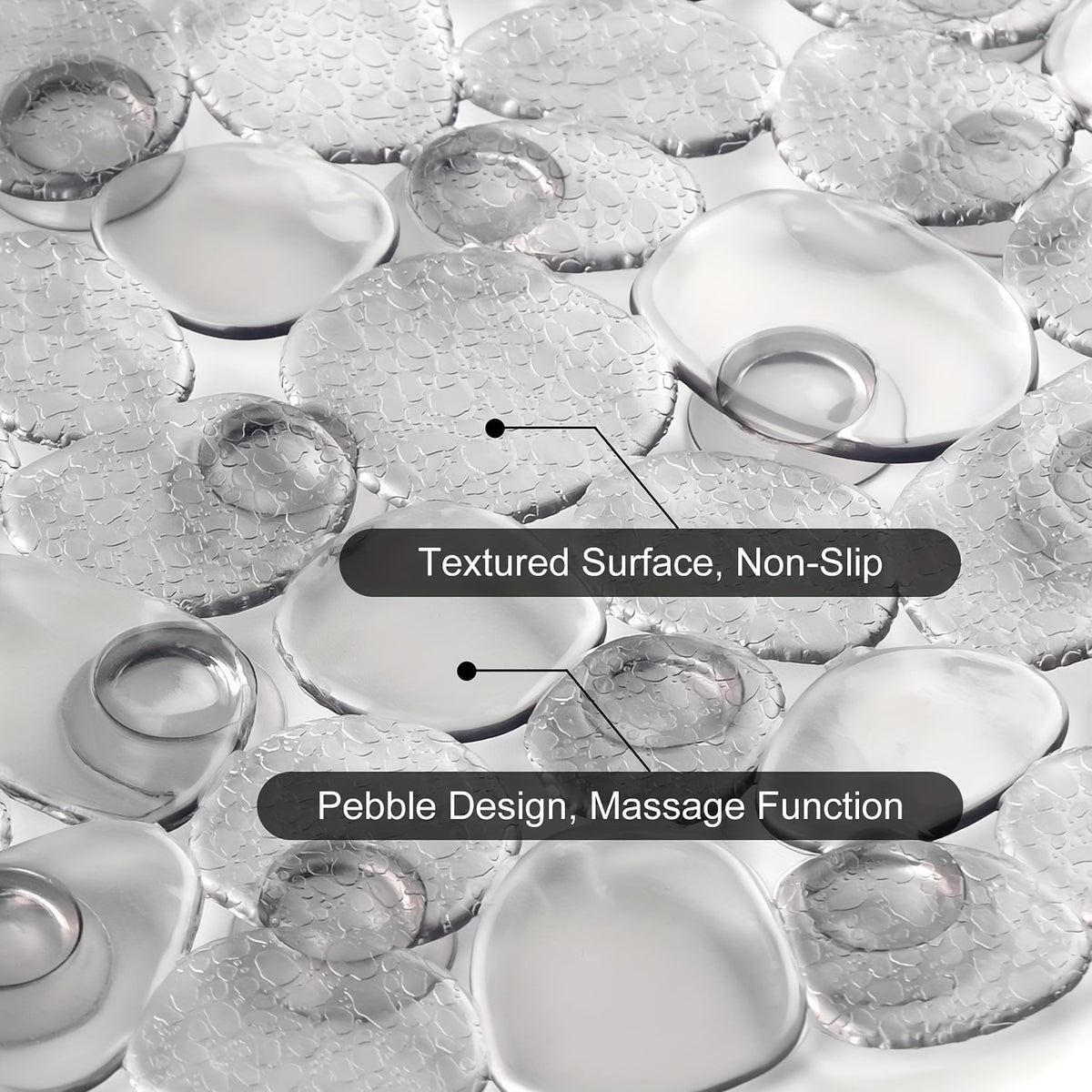 Non-Slip Bathtub Mat 27x14 Inch, Pebble Texture Suction Cup Shower Mat – Double-Sided Anti-Slip Soft PVC Tub Mat for Elderly & Kids, Machine Washable